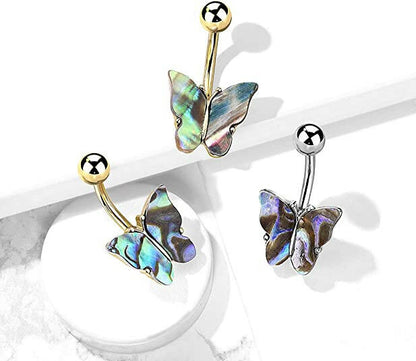 Surgical Steel Abalone Shell Covered Butterfly Belly Navel Ring Navel Ring Impulse Piercings