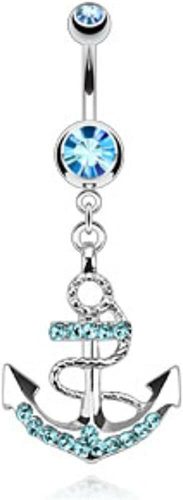 Surgical Steel Anchor Gemmed Dangle Belly Navel Ring Navel Ring Impulse Piercings Aqua