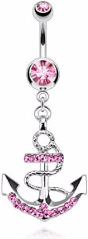 Surgical Steel Anchor Gemmed Dangle Belly Navel Ring Navel Ring Impulse Piercings Pink