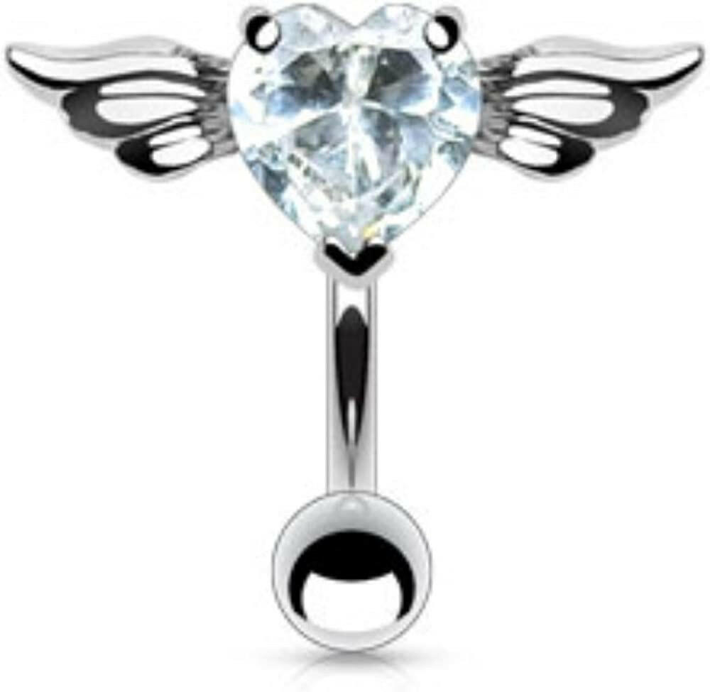 Surgical Steel Angel Winge Heart CZ with Top Down Belly Navel Ring Navel Ring Impulse Piercings Clear