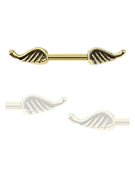 Surgical Steel Angel Wings Gold IP Over Nipple Barbell Rings Nipple Ring Impulse Piercings