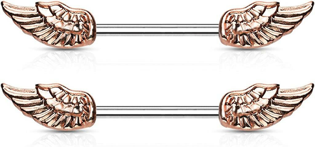 Surgical Steel Angel Wings Nipple Barbell Rings Nipple Ring Impulse Piercings Rose Gold