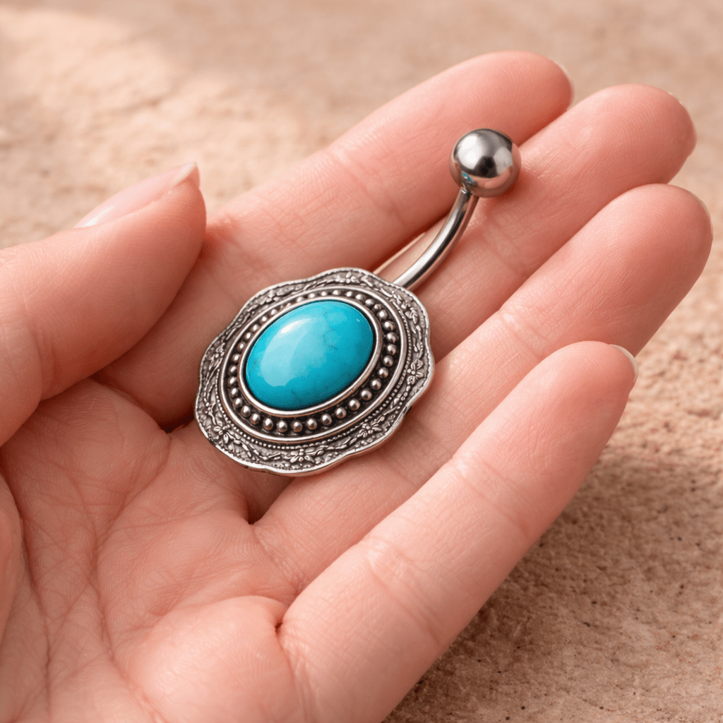 Surgical Steel Antique Turquoise Brooch Navel Ring Navel Ring Skin Metals