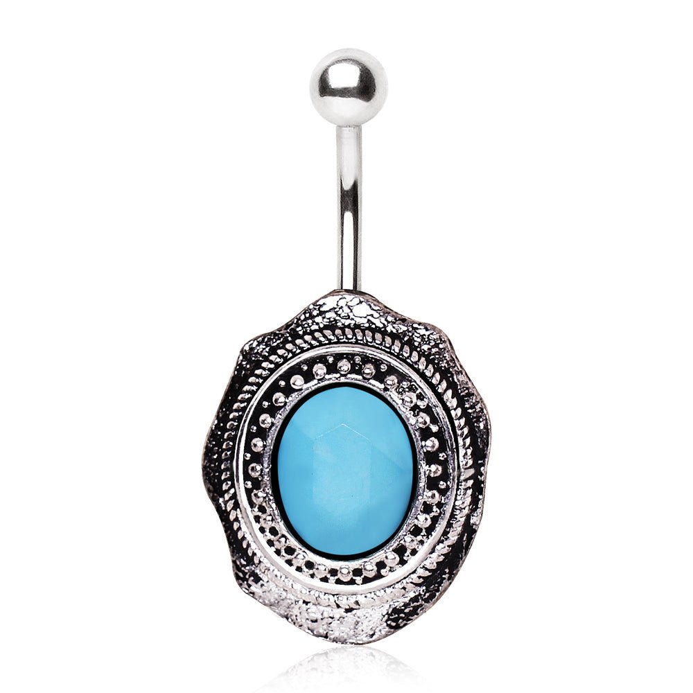 Surgical Steel Antique Turquoise Brooch Navel Ring