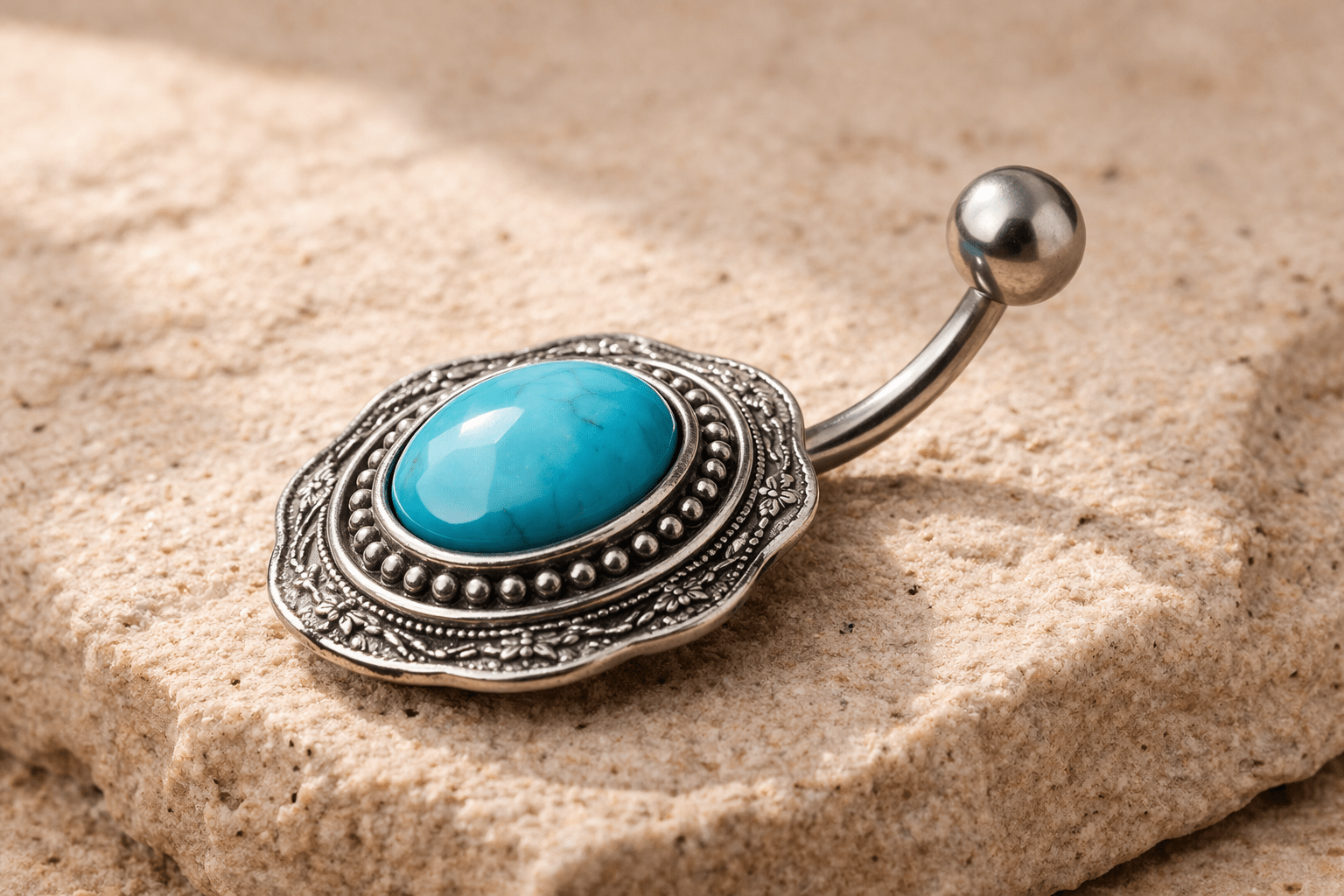 Surgical Steel Antique Turquoise Brooch Navel Ring Navel Ring Skin Metals