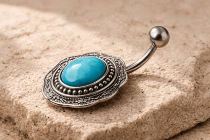 Surgical Steel Antique Turquoise Brooch Navel Ring Navel Ring Skin Metals