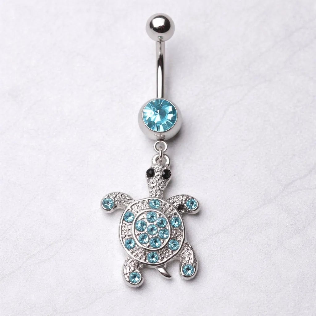 Surgical Steel Aqua Gem Turtle Navel Ring Skin Metals