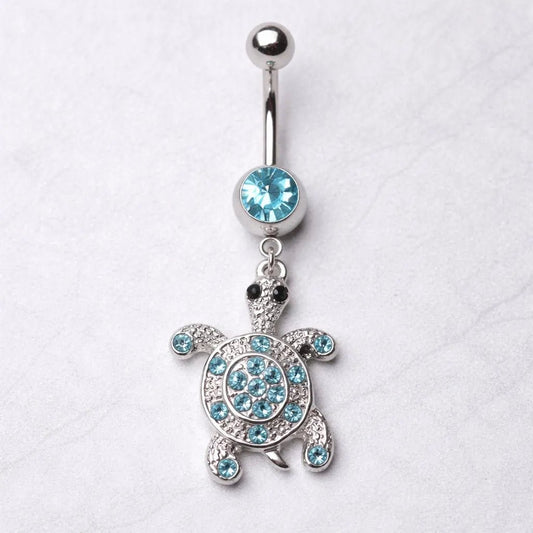 Surgical Steel Aqua Gem Turtle Navel Ring Skin Metals