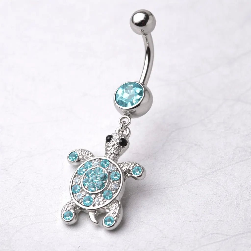Surgical Steel Aqua Gem Turtle Navel Ring Skin Metals