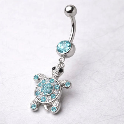 Surgical Steel Aqua Gem Turtle Navel Ring Skin Metals