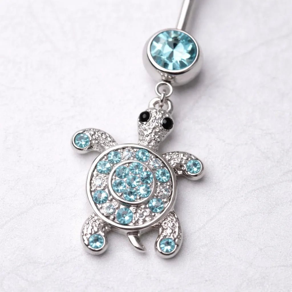 Surgical Steel Aqua Gem Turtle Navel Ring Skin Metals