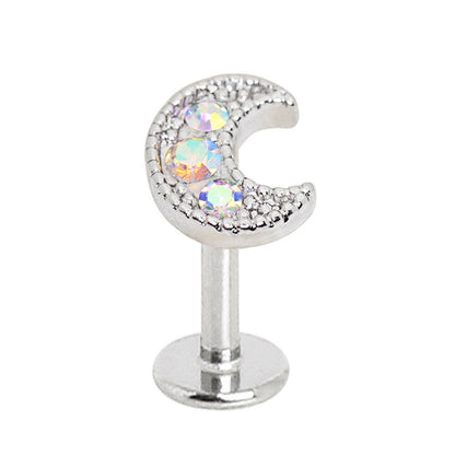 Surgical Steel Aurora Borealis Gemmed Crescent Moon Labret Labret Impulse Piercings