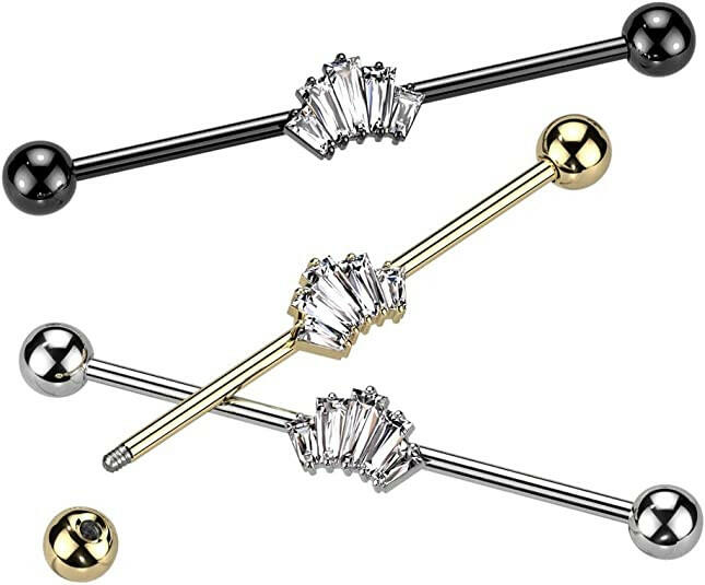 Surgical Steel Baguette CZ Crown Industrial Barbell Industrial Barbell Impulse Piercings