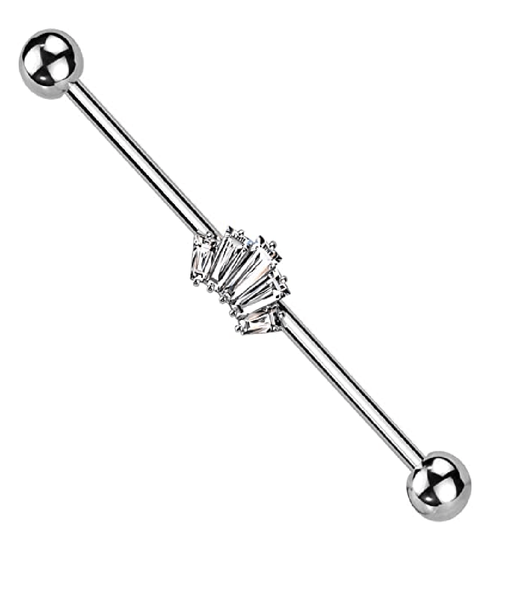 Surgical Steel Baguette CZ Crown Industrial Barbell Industrial Barbell Impulse Piercings Clear