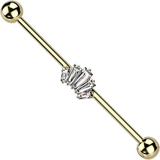 Surgical Steel Baguette CZ Crown Industrial Barbell Industrial Barbell Impulse Piercings Gold