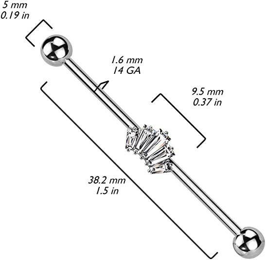 Surgical Steel Baguette CZ Crown Industrial Barbell Industrial Barbell Impulse Piercings