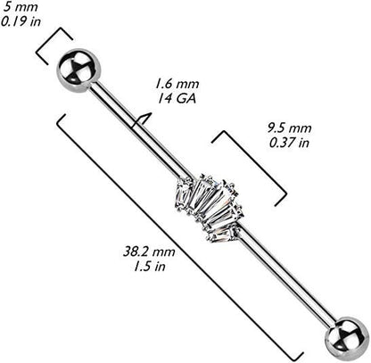 Surgical Steel Baguette CZ Crown Industrial Barbell Industrial Barbell Impulse Piercings