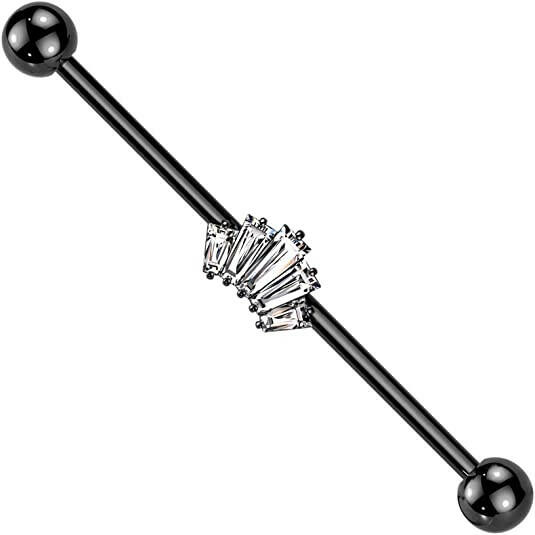 Surgical Steel Baguette CZ Crown Industrial Barbell Industrial Barbell Impulse Piercings Black