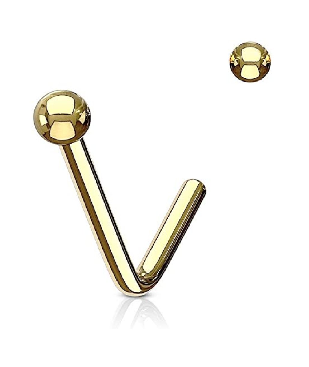 Surgical Steel Ball End L Bend Nose Stud Rings Nose Ring Impulse Piercings 20GA Length: 6mm Gold