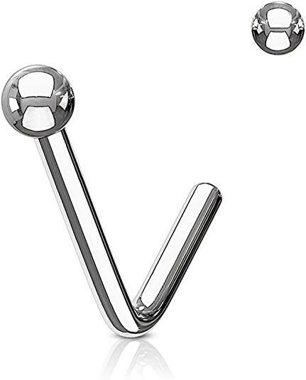 Surgical Steel Ball End L Bend Nose Stud Rings Nose Ring Impulse Piercings 20GA Length: 6mm Steel