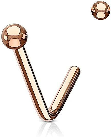 Surgical Steel Ball End L Bend Nose Stud Rings Nose Ring Impulse Piercings 20GA Length: 6mm Rose Gold