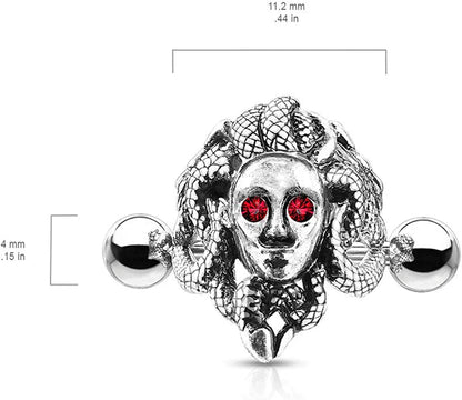 Surgical Steel Barbells Medusa with Red Crystal Eyes Ear Cartilage Helix Cuff Cartilage Earring Impulse Piercings