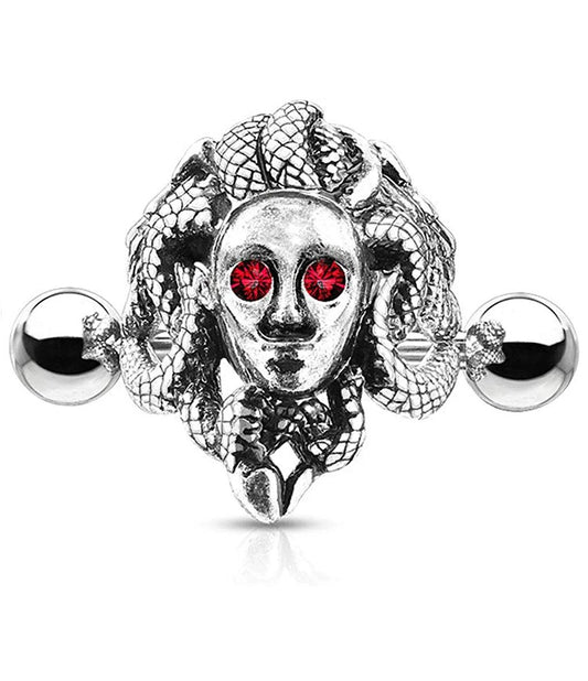 Surgical Steel Barbells Medusa with Red Crystal Eyes Ear Cartilage Helix Cuff Cartilage Earring Impulse Piercings