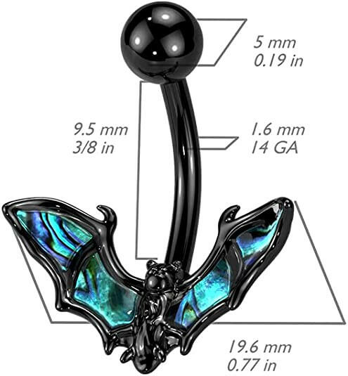 Surgical Steel Bat with Abalone Shell and Wings Belly Navel Ring Navel Ring Impulse Piercings