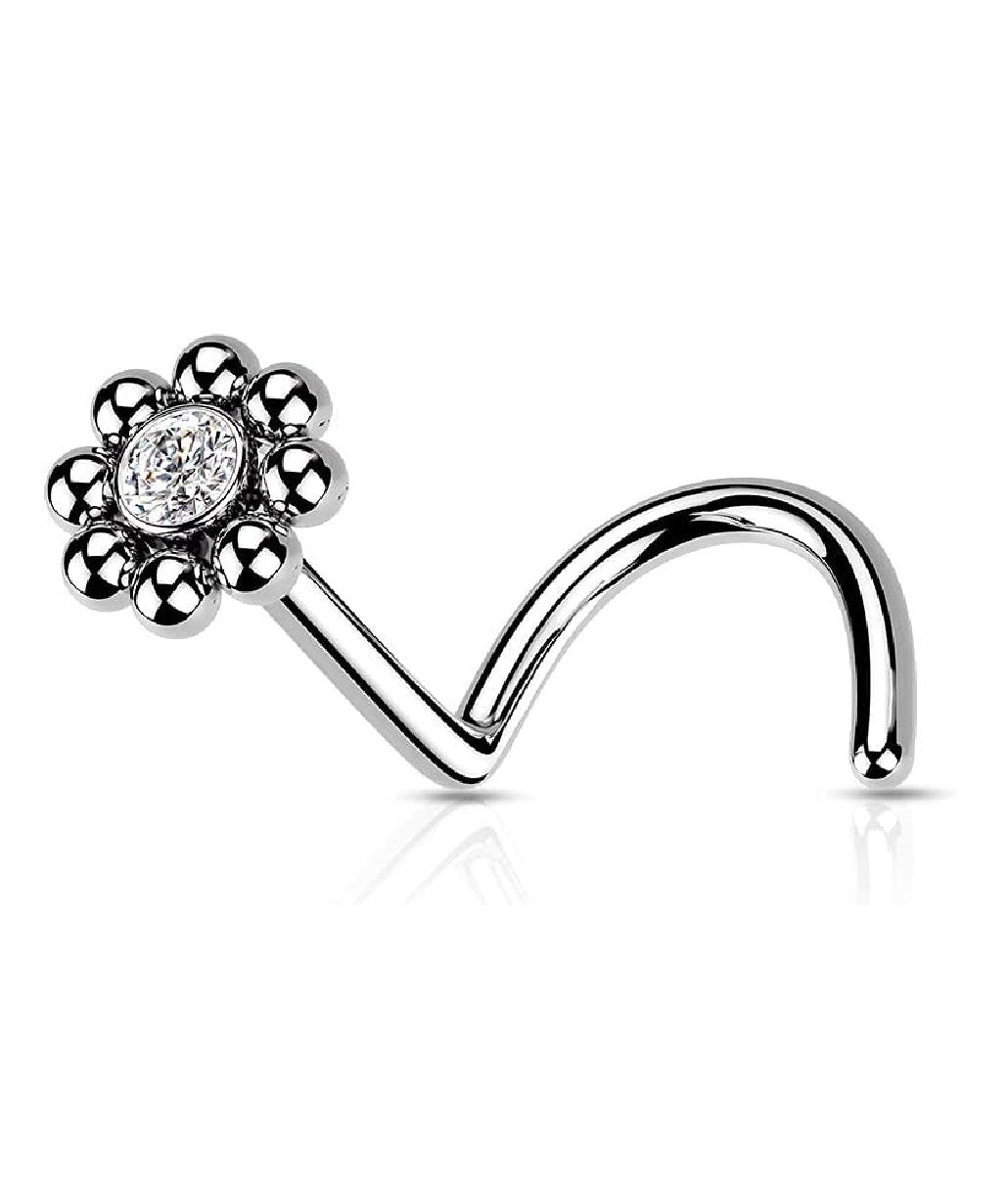 Surgical Steel Beaded Ball Edge with CZ Center Top Nose Screw Rings Nose Ring Impulse Piercings 20GA Length: 6mm Clear