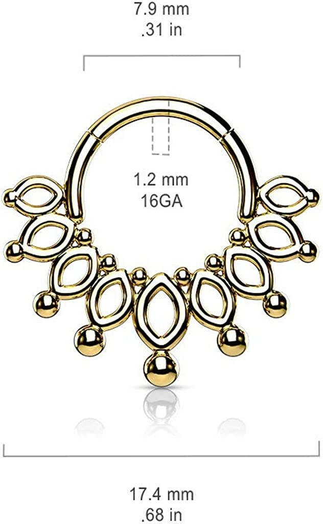 Surgical Steel Beaded End Crown Hinged Segment Hoop Ring Nose Ring, cartilage ring Impulse Piercings