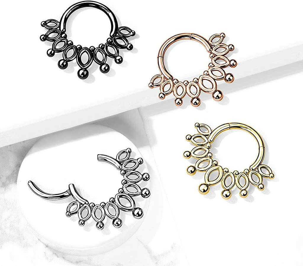 Surgical Steel Beaded End Crown Hinged Segment Hoop Ring Nose Ring, cartilage ring Impulse Piercings