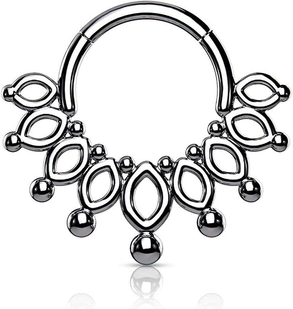 Surgical Steel Beaded End Crown Hinged Segment Hoop Ring Nose Ring, cartilage ring Impulse Piercings Steel