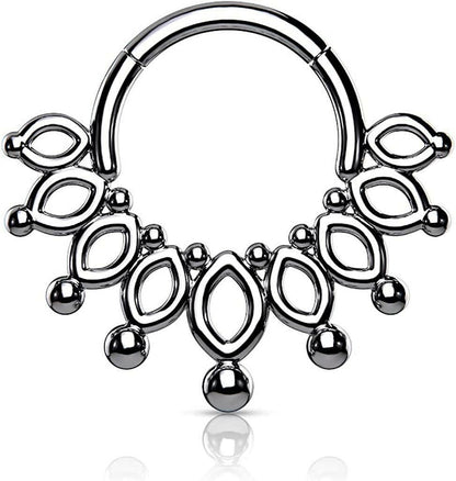 Surgical Steel Beaded End Crown Hinged Segment Hoop Ring Nose Ring, cartilage ring Impulse Piercings Steel