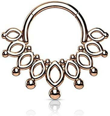 Surgical Steel Beaded End Crown Hinged Segment Hoop Ring Nose Ring, cartilage ring Impulse Piercings Rose Gold