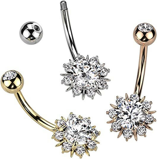 Surgical Steel Belly Ring Sunburst-Shaped with CZ Belly Navel Ring Navel Ring Impulse Piercings