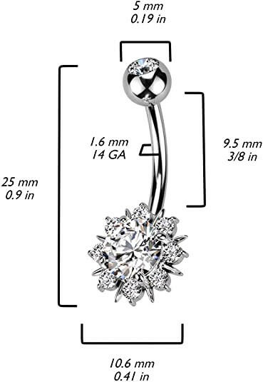 Surgical Steel Belly Ring Sunburst-Shaped with CZ Belly Navel Ring Navel Ring Impulse Piercings