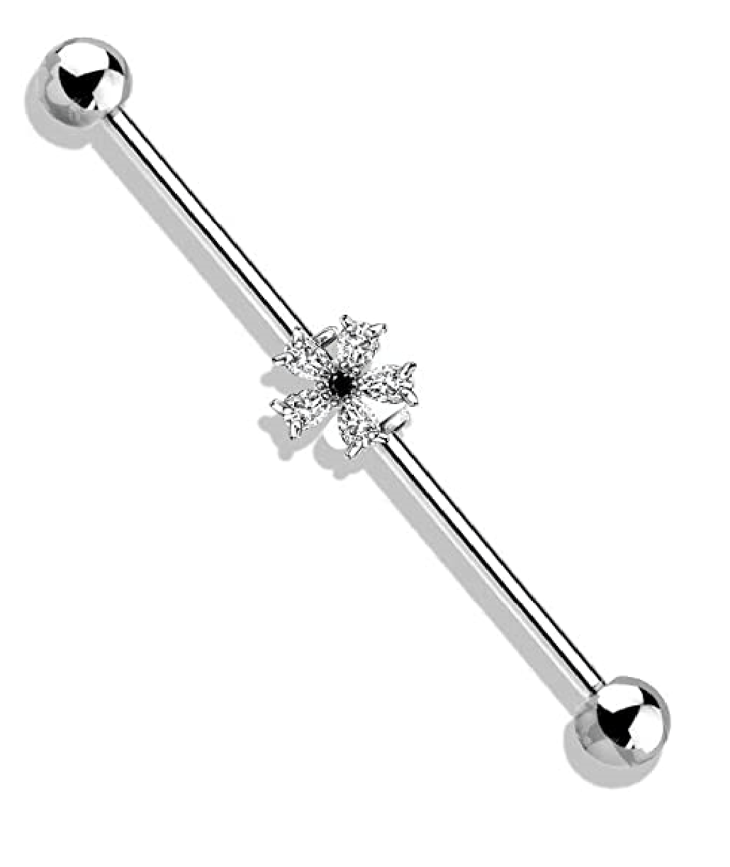 Surgical Steel Black CZ Centered Five Pear CZ Flower Industrial Barbell Industrial Barbell Impulse Piercings Clear