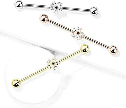 Surgical Steel Black CZ Centered Five Pear CZ Flower Industrial Barbell Industrial Barbell Impulse Piercings