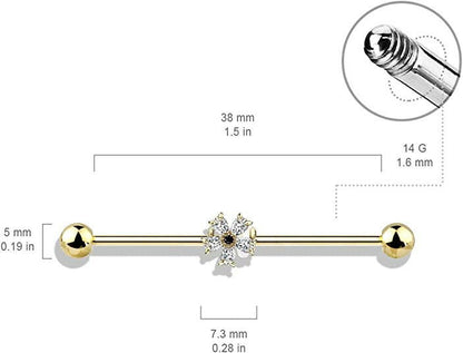 Surgical Steel Black CZ Centered Five Pear CZ Flower Industrial Barbell Industrial Barbell Impulse Piercings