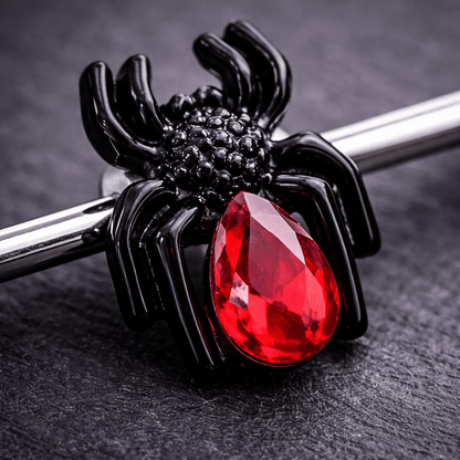 Surgical Steel Black Spider with Red CZ Industrial Barbell Industrial Barbell Impulse Piercings
