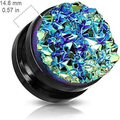 Surgical Steel Blue Druzy Stone Front Black Screw Fit Flesh Tunnel Plugs Plugs Impulse Piercings