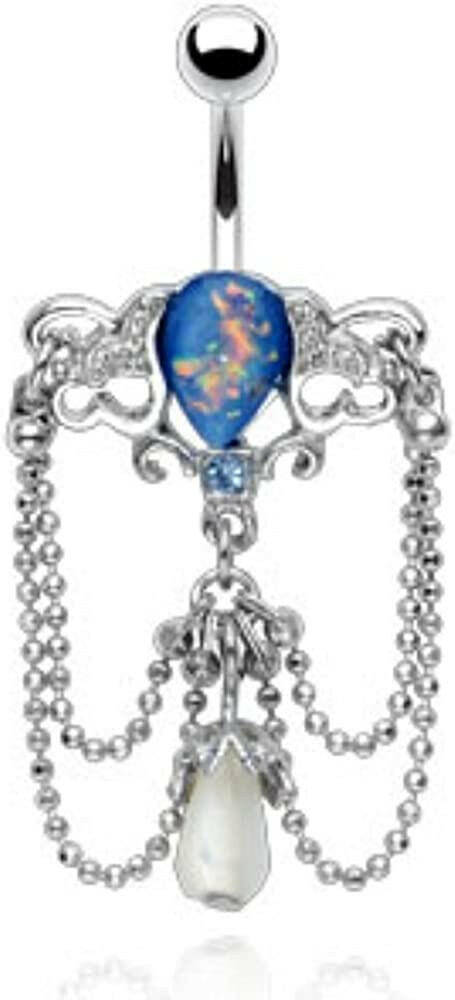 Surgical Steel Blue Opal Sparkle Chain Drop Vintage Chandelier Belly Navel Ring Navel Ring Impulse Piercings