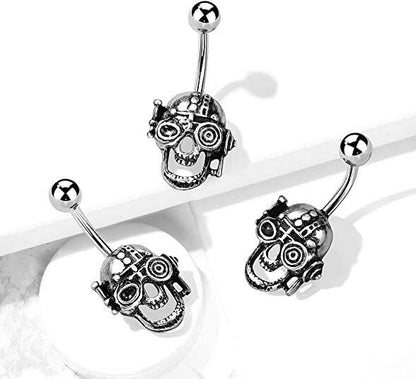 Surgical Steel Burnished Steampunk Skull Belly Navel Ring Navel Ring Impulse Piercings