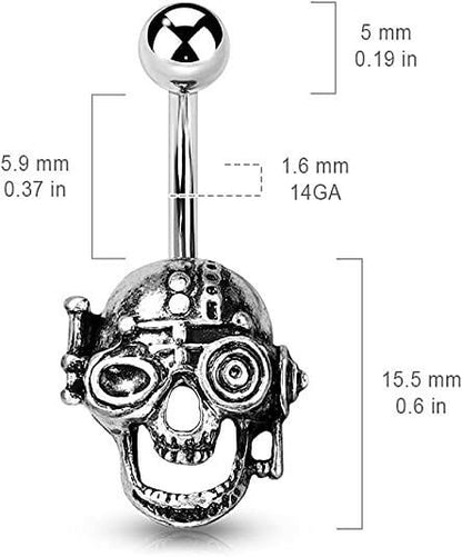 Surgical Steel Burnished Steampunk Skull Belly Navel Ring Navel Ring Impulse Piercings