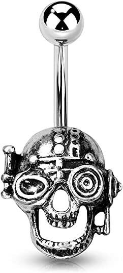 Surgical Steel Burnished Steampunk Skull Belly Navel Ring Navel Ring Impulse Piercings