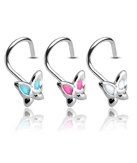 Surgical Steel Butterfly Gemmed Nose Screw Rings Nose Ring Impulse Piercings Clear