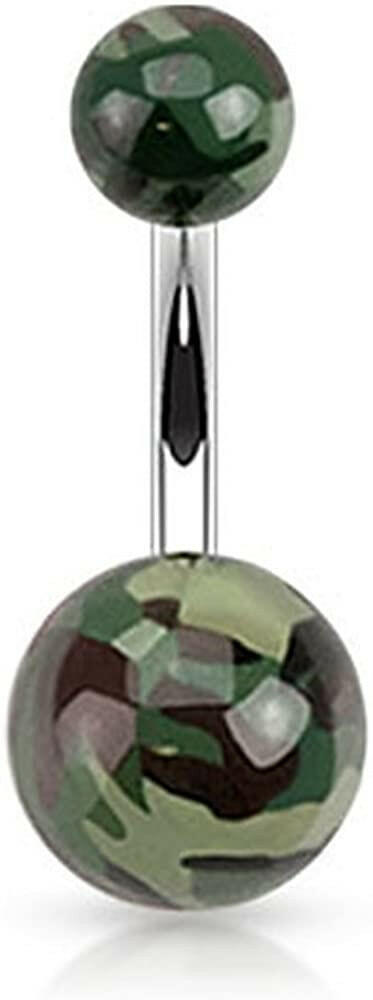 Surgical Steel Camouflage Printed Balls Acrylic Belly Navel Ring Navel Ring Impulse Piercings Pink