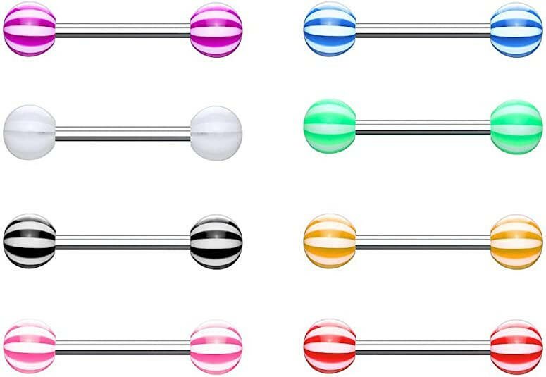 Surgical Steel Candy Stripe Acrylic Ball Barbells Barbell Impulse Piercings