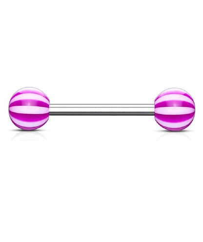 Surgical Steel Candy Stripe Acrylic Ball Barbells Barbell Impulse Piercings Purple