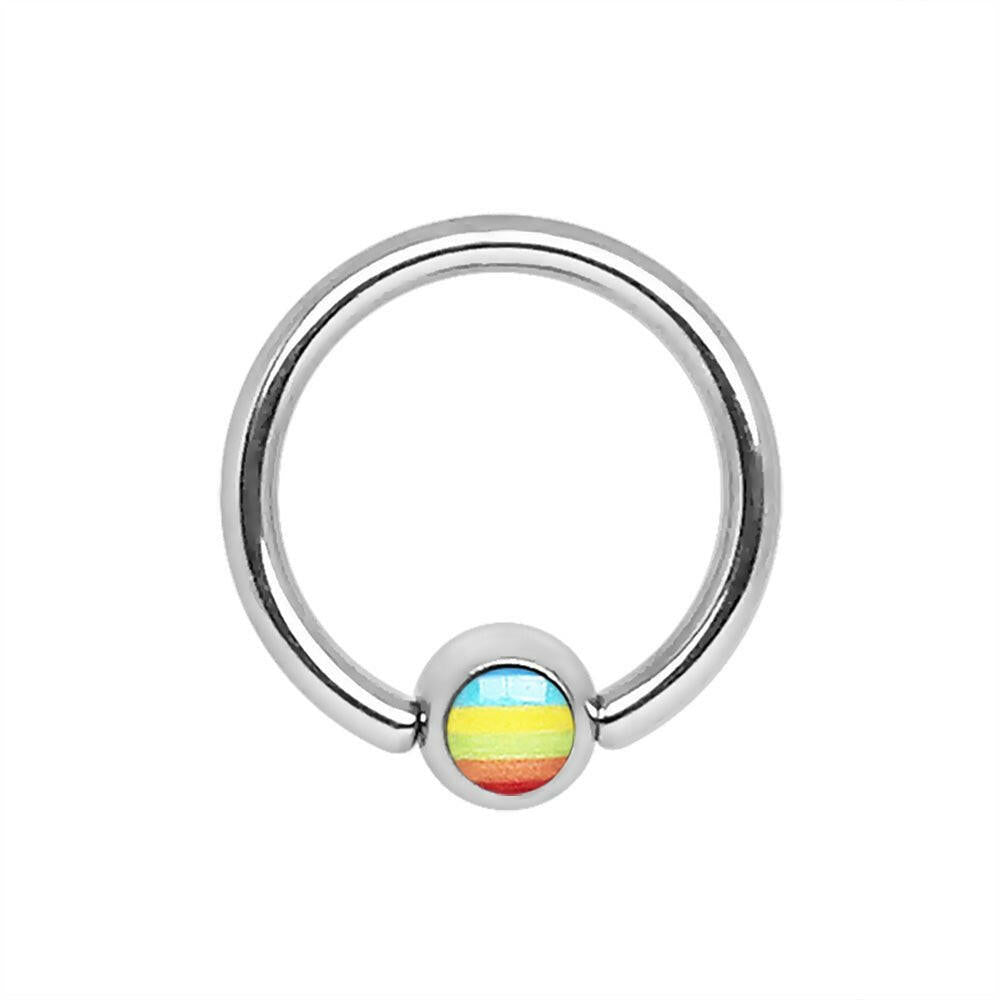 Surgical Steel Captive Bead Ring with Rainbow Flag Logo Ball